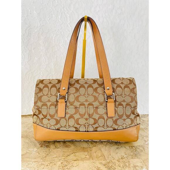 Coach Signature Hampton kakhi/brown Flap Bag F13070 Satchel/Carryall - Picture 2 of 10